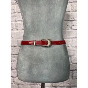 Vintage Nocona Red Leather Thin Belt with Silver Concho Details